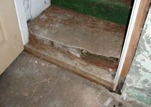 A flooded basement in Cumberland where water entered through the hatchway door